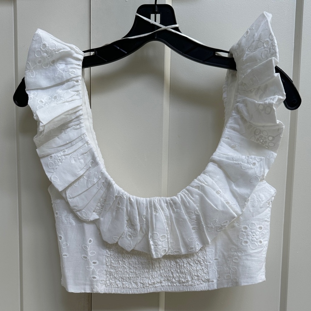 Zara White Ruffled Blouse - Picture 2 of 4
